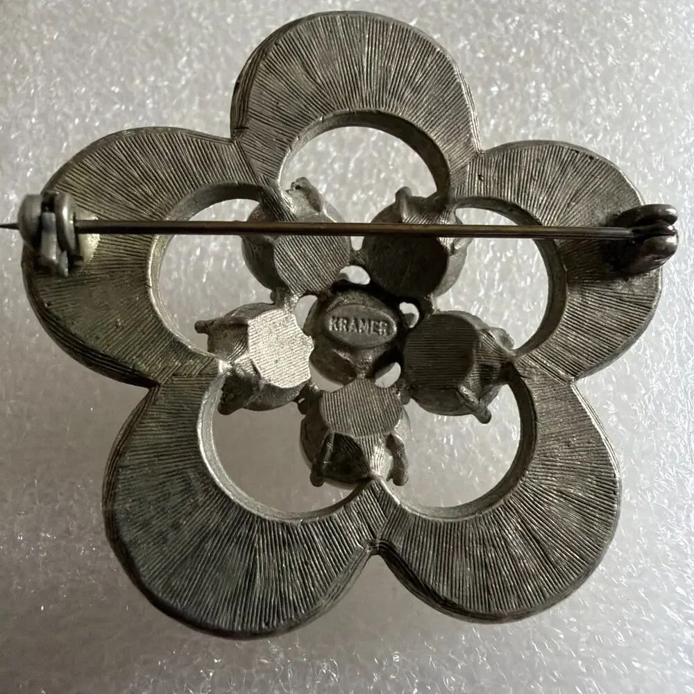 Rare Kramer Milk Glass Flower Brooche. Signed.